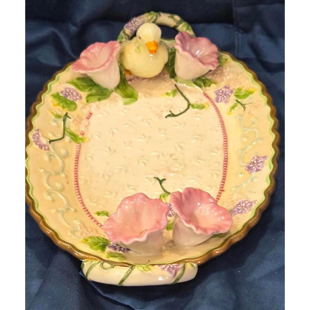 Vintage Avon Springtime Platter Ceramic Serving Tray with Floral and Duck Design